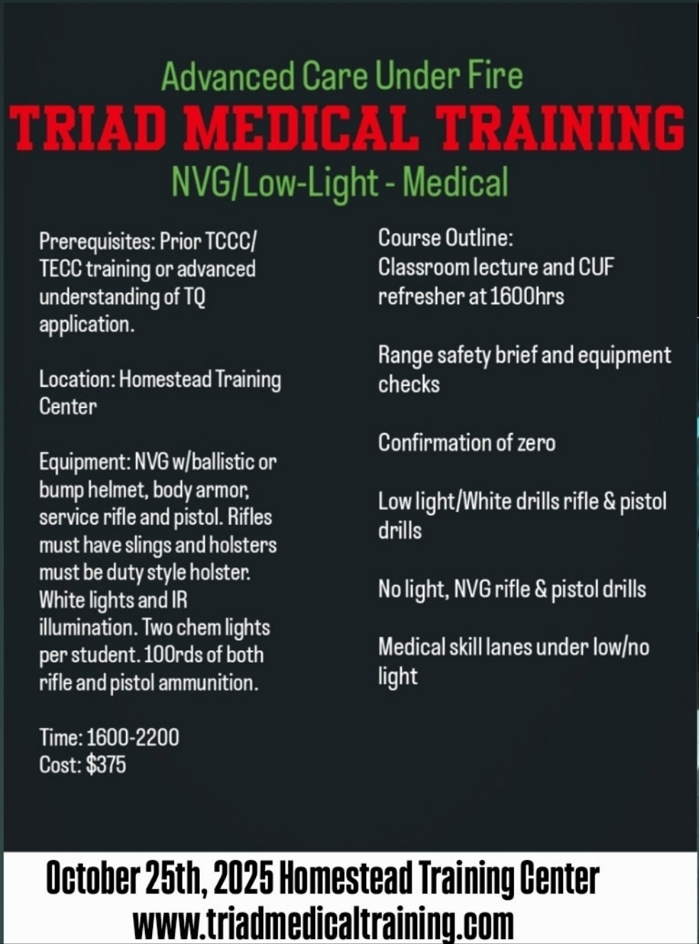 Night Vision-Live Fire Medical (Care After Dark) Class